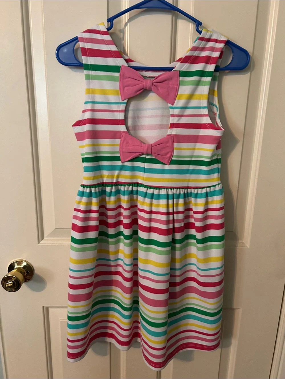Fabkids Girls' Striped Sleeveless Summer Dress - Pink, Green & Yellow size 12